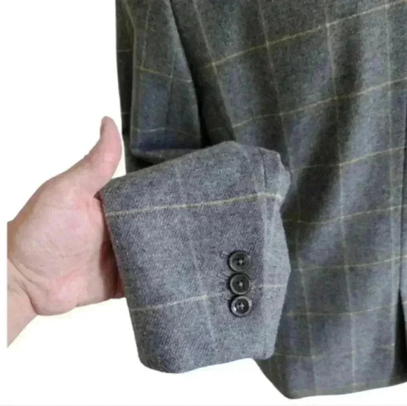 Massimo Dutti Slim Fit Checked Wool Suit Blazer Check Grey Yellow Women's 10 - Picture 10 of 16